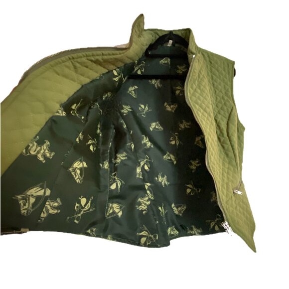 Golden Dress Quilted Cotton Zipper Vest Womens Sz M Equestrian Gear Green EUC - Picture 7 of 7